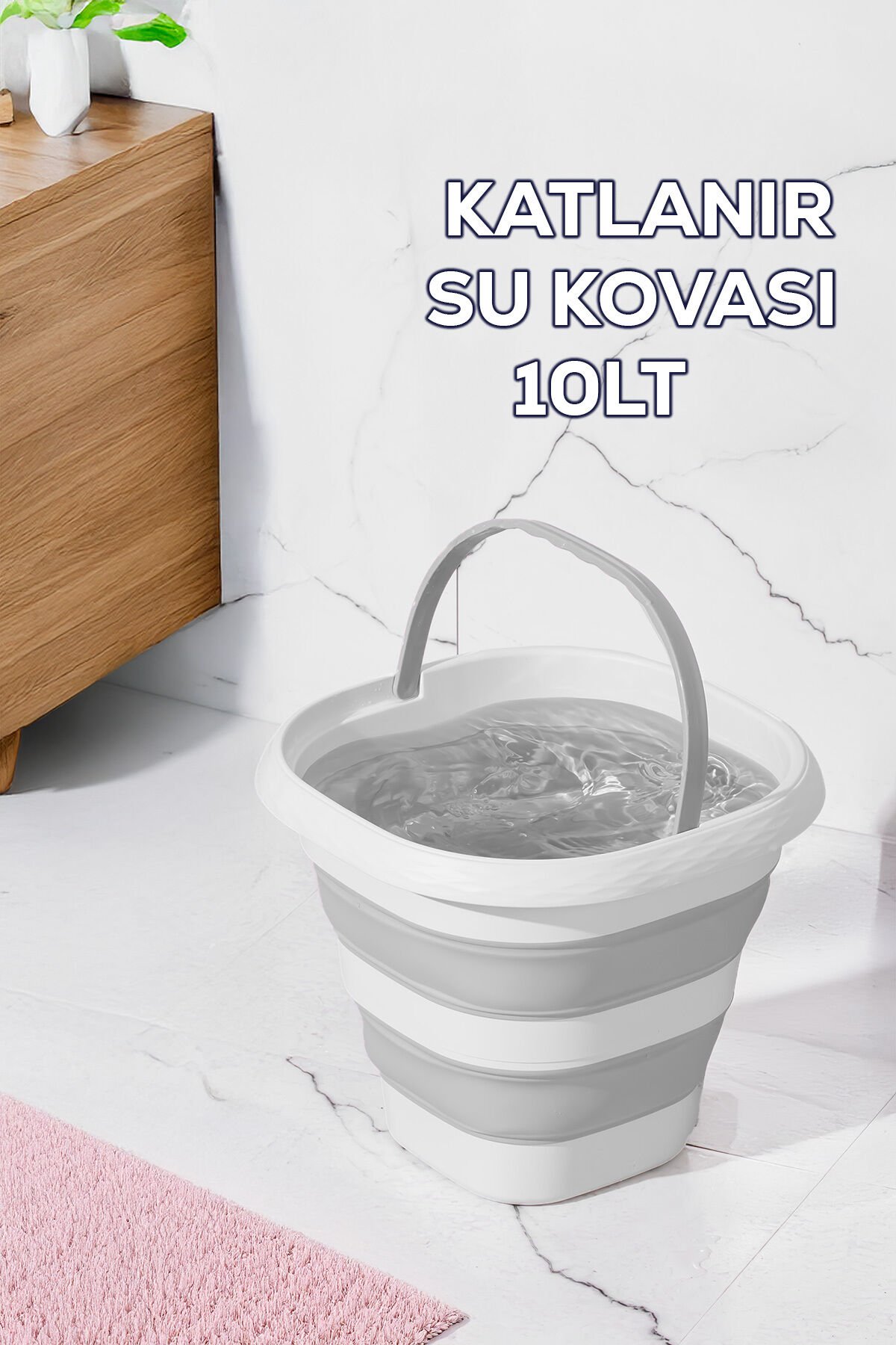 Porsima 1175 Damla Katlanabilir Silikon Su Kovası 28x30cm Banyo Balkon Katlanır Temizlik Kovası 10 Lt
