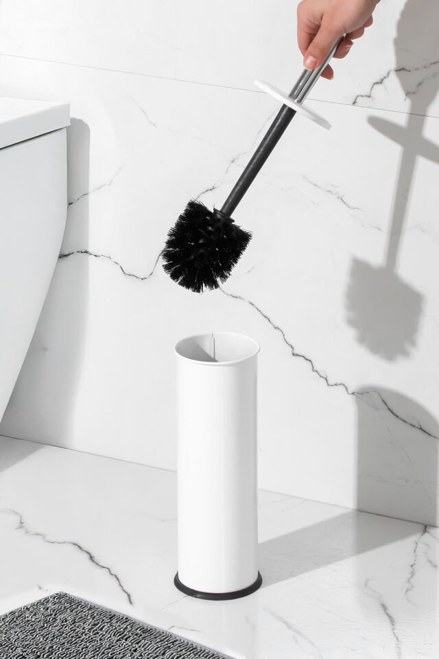 Porsima 831B Beyaz Çelik Tuvalet Wc Fırçası - Çelik Fırçalık Beyaz