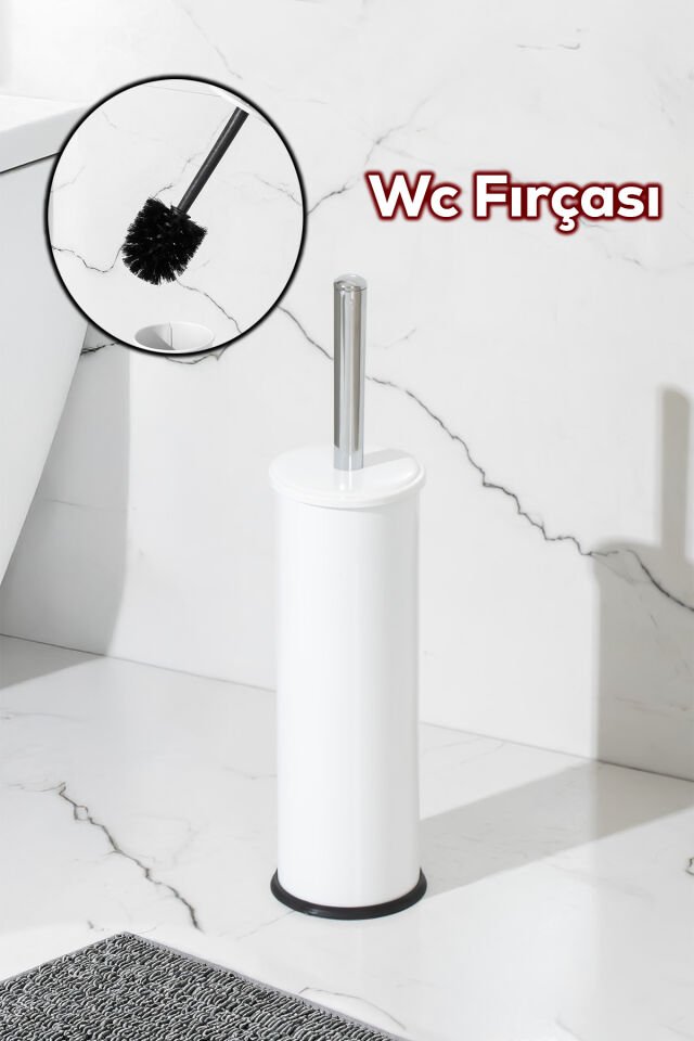 Porsima 831B Beyaz Çelik Tuvalet Wc Fırçası - Çelik Fırçalık Beyaz