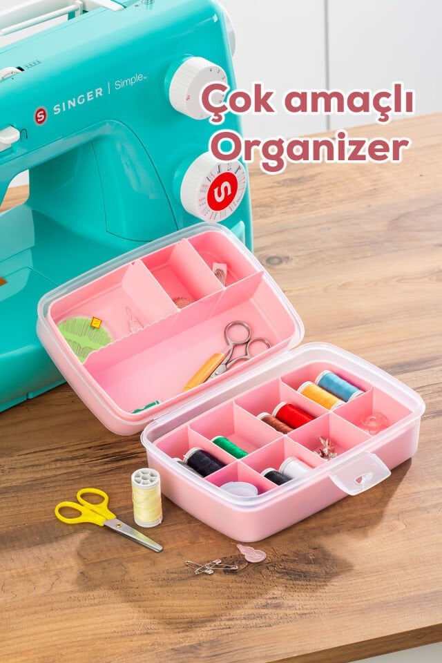 Porsima 1192-2 Premium 12 Bölmeli Çok Amaçlı Organizer Saklama Kabı Pembe