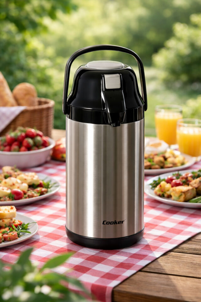 Cooker 2008-1 Çift Kat Paslanmaz Çelik Termos Çay Termosu Su Termosu 3,5lt Siyah