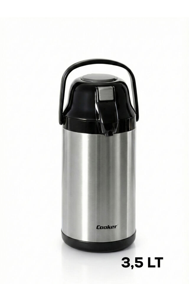 Cooker 2008-1 Çift Kat Paslanmaz Çelik Termos Çay Termosu Su Termosu 3,5lt Siyah