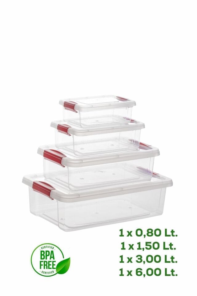 Porsima ORG-466 Fresh 4 lü Çok Amaçlı Dikdörtgen Sızdırmaz Kapaklı Gıda Erzak Saklama Kabı Seti