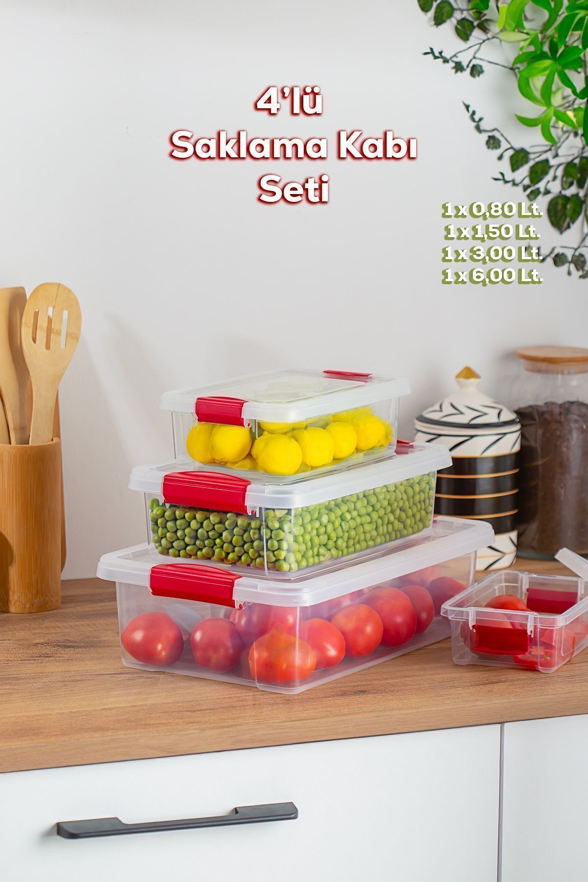 Porsima ORG-466 Fresh 4 lü Çok Amaçlı Dikdörtgen Sızdırmaz Kapaklı Gıda Erzak Saklama Kabı Seti