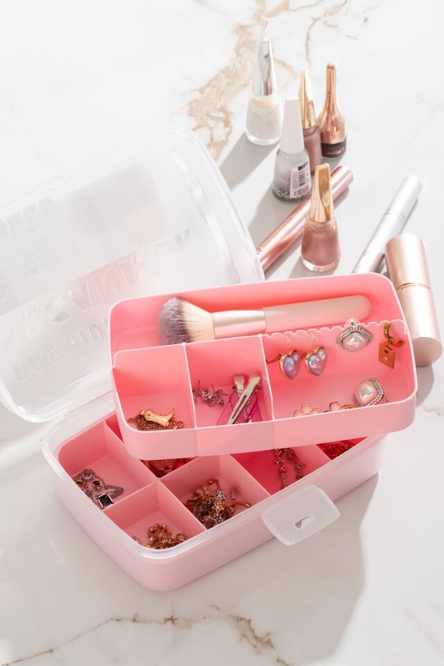 Porsima 1192-2 Premium 12 Bölmeli Çok Amaçlı Organizer Saklama Kabı Pembe
