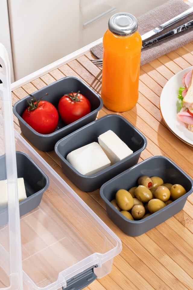 Porsima Org-457 6 Parça 4 bölmeli Kahvaltılık Çok Amaçlı Organizer Kapaklı Saklama Kabı Kahvaltılık Seti