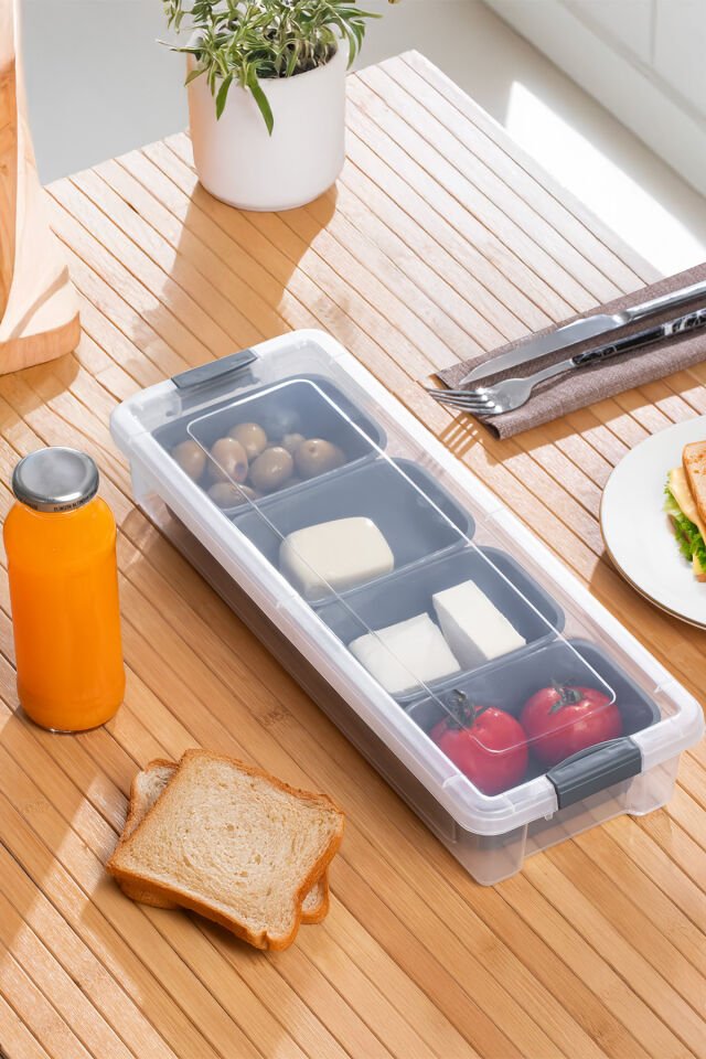 Porsima Org-457 6 Parça 4 bölmeli Kahvaltılık Çok Amaçlı Organizer Kapaklı Saklama Kabı Kahvaltılık Seti