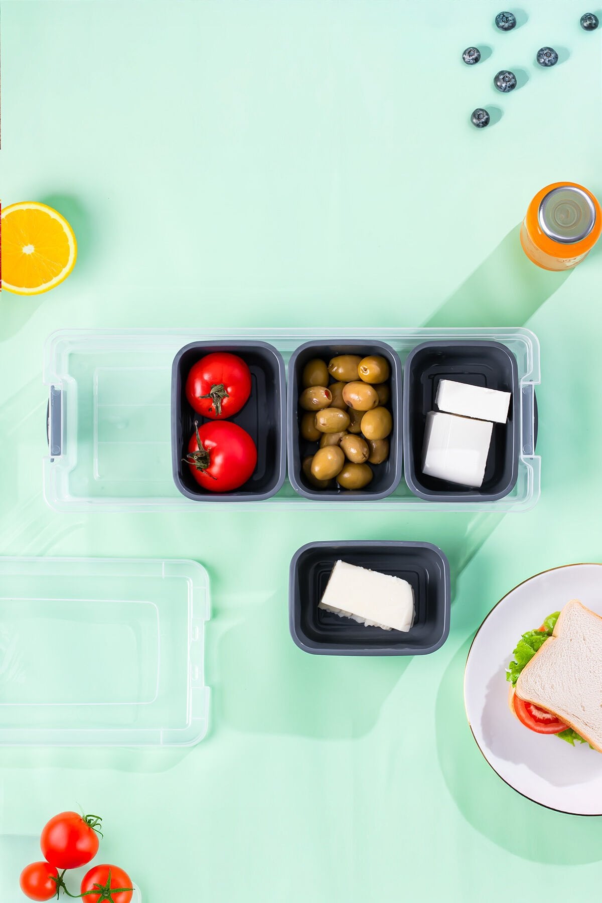 Porsima Org-457 6 Parça 4 bölmeli Kahvaltılık Çok Amaçlı Organizer Kapaklı Saklama Kabı Kahvaltılık Seti