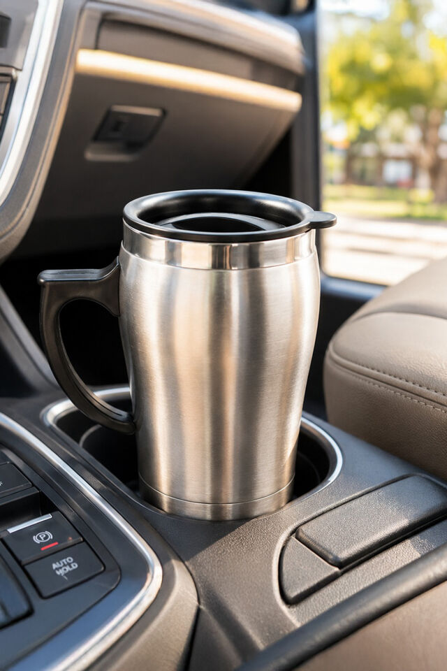 Porsima 05550 Paslanmaz Çelik Kupa Sızdırmaz Çelik Termos Araç Termosu El Termosu Yalıtımlı Bardak 350ml -Gümüş