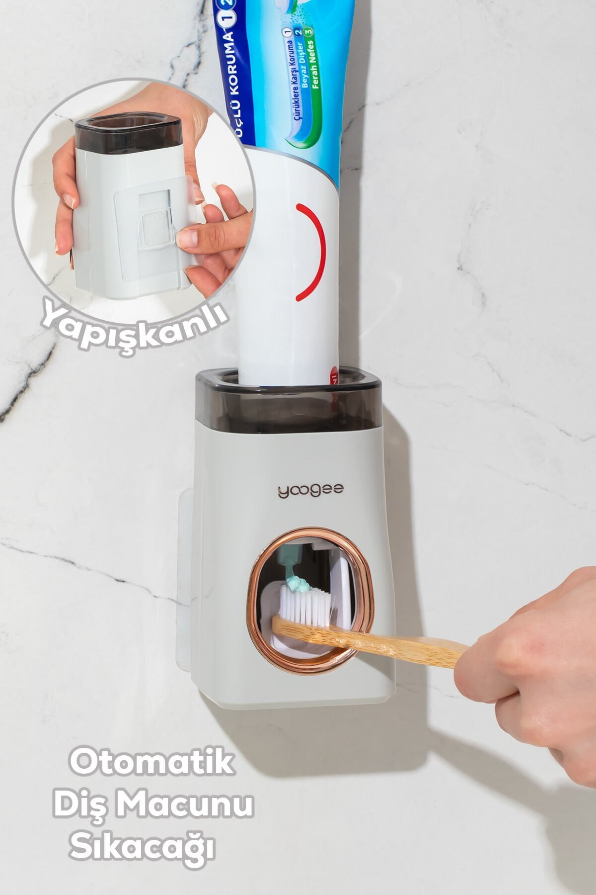 Porsima M543 Yapışkanlı Otomatik Diş Macunu Sıkacağı - Duvara Monte Pratik Dispenser