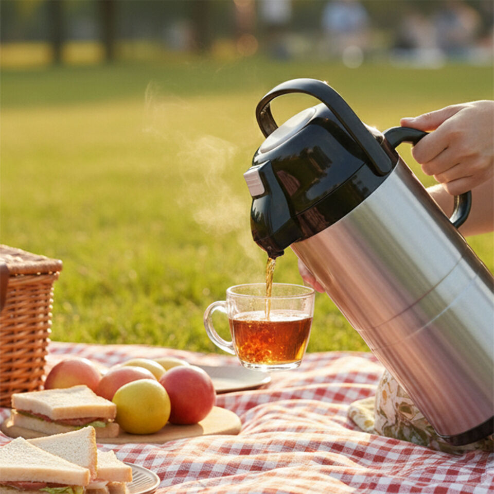Cooker 2009-1 Çift Kat Paslanmaz Çelik Pompalı Termos Çay Termosu Su Termosu Siyah 4,5lt Siyah