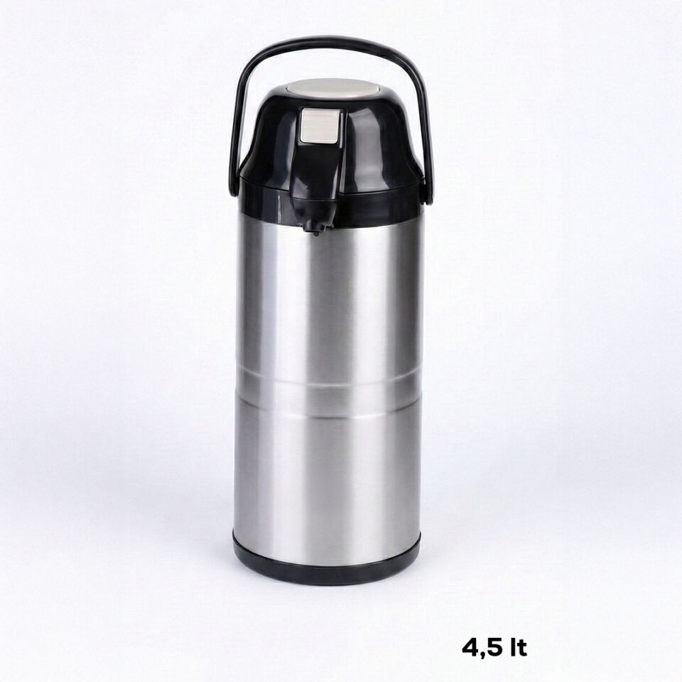 Cooker 2009-1 Çift Kat Paslanmaz Çelik Pompalı Termos Çay Termosu Su Termosu Siyah 4,5lt Siyah