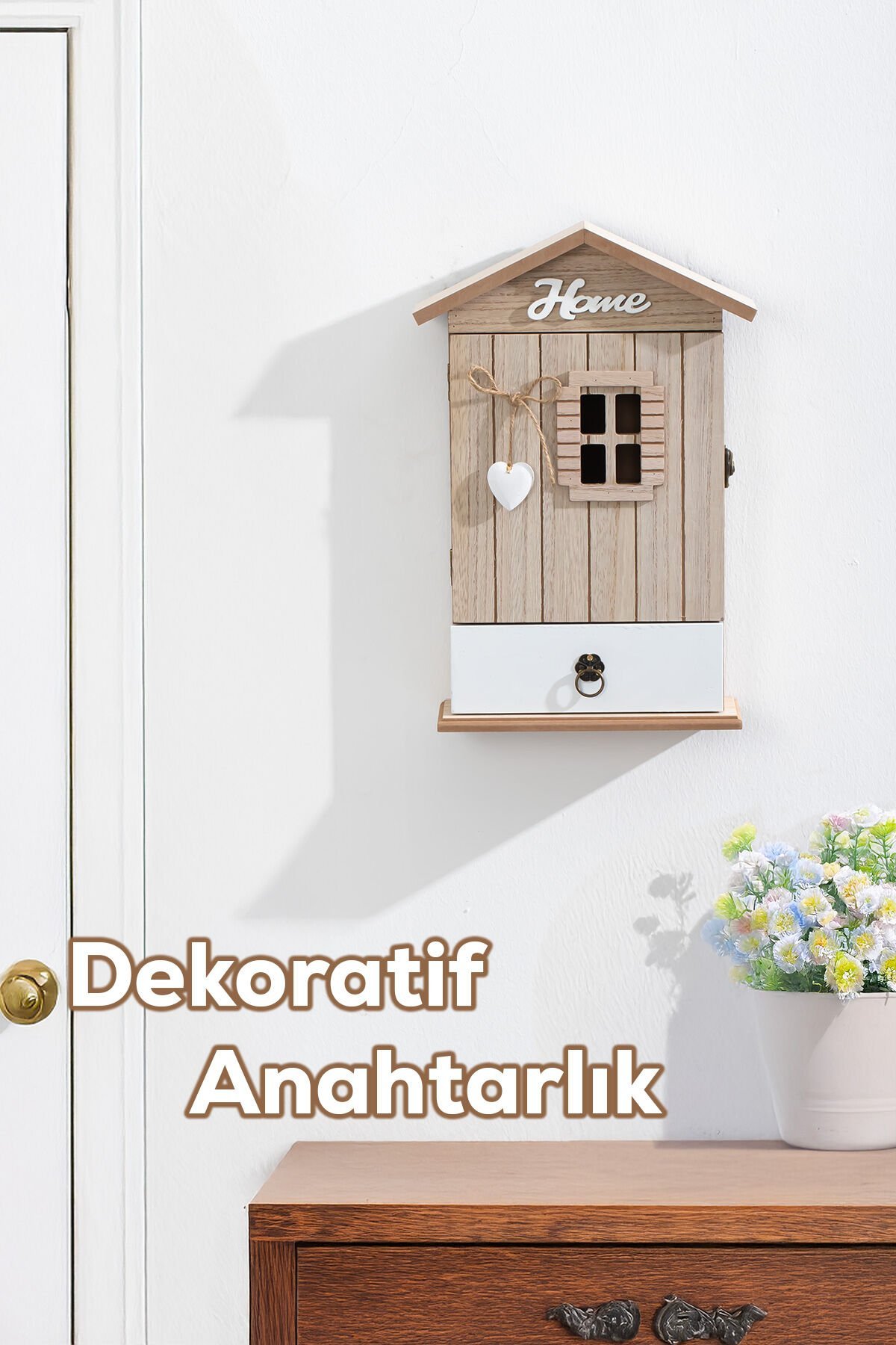 Porsima 2071 Duvara Montajlı Çekmeceli Dekoratif Anahtarlık Dolabı - Duvar Askılı Anahtar Saklama Kabini 18X33cm