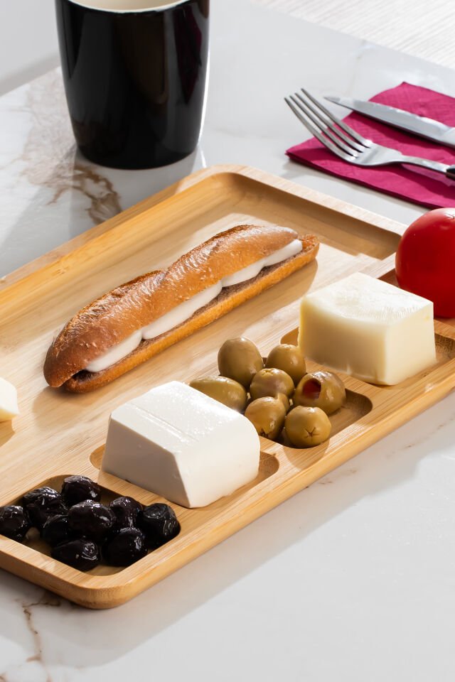 Porsima 2075 Ahşap Bambu Kahvaltı Sunum Tabağı 6 Bölmeli Kahvaltılık Çerezlik 33x22cm
