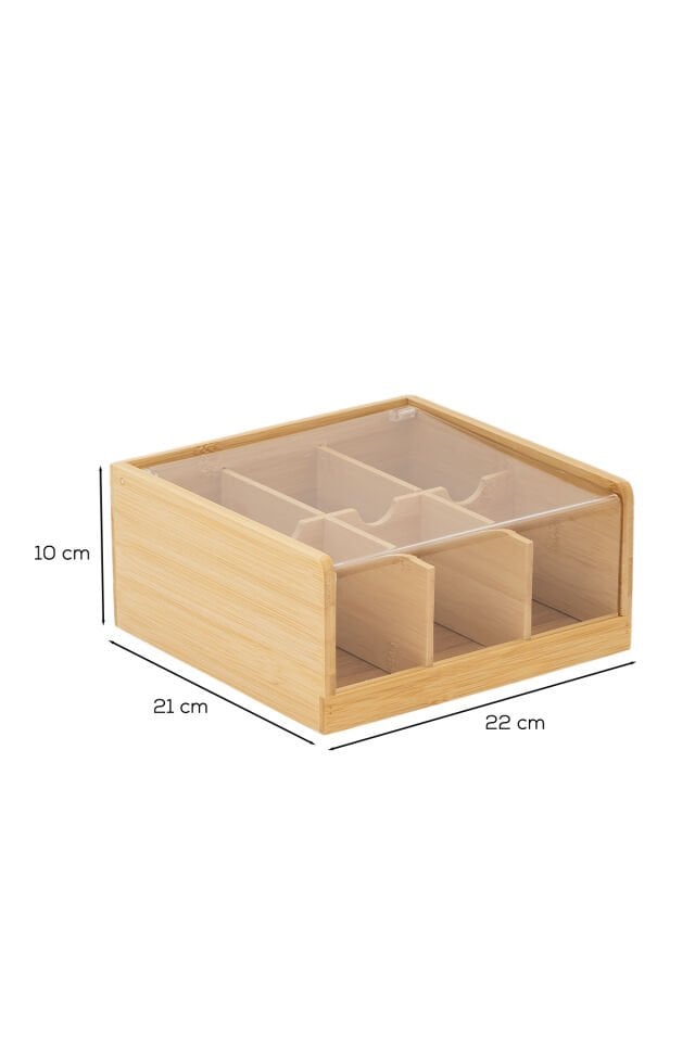 Porsima Home 005 Ahşap Bambu 6 Bölmeli Organizer Poşet Çay Kutusu Sallama Çay Kutusu