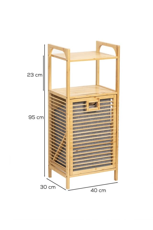 Porsima 2063 Ahşap Bambu Kirli Sepetli 2 Raflı Çok Amaçlı Banyo Düzenleyici Organizer Banyo Dolabı Kirli Çamaşır Sepeti Organizeri