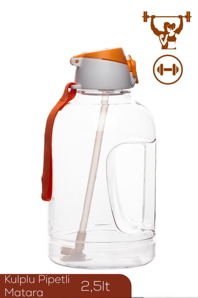 Porsima 161643-001 BPA Free Kulplu Pipetli Motivasyon Sporcu Su Matarası Suluk 2,5lt Su Şişesi