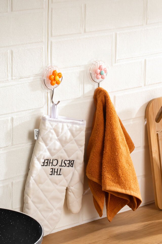 Porsima 084 2 Adet Tekli Papatya Desenli Dekoratif Yapışkanlı Banyo Mutfak Elbise Askılığı Havlu Askılığı