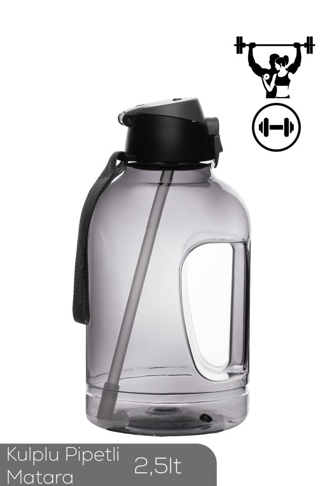 Porsima 161643-002 BPA Free Kulplu Pipetli Motivasyon Sporcu Su Matarası Suluk 2,5lt Su Şişesi