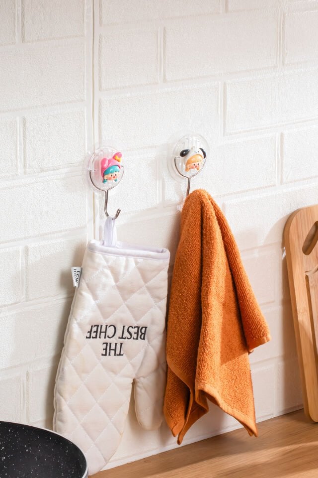 Porsima 085 2 Adet Tekli Figür Desenli Dekoratif Yapışkanlı Banyo Mutfak Elbise Askılığı Havlu Askılığı