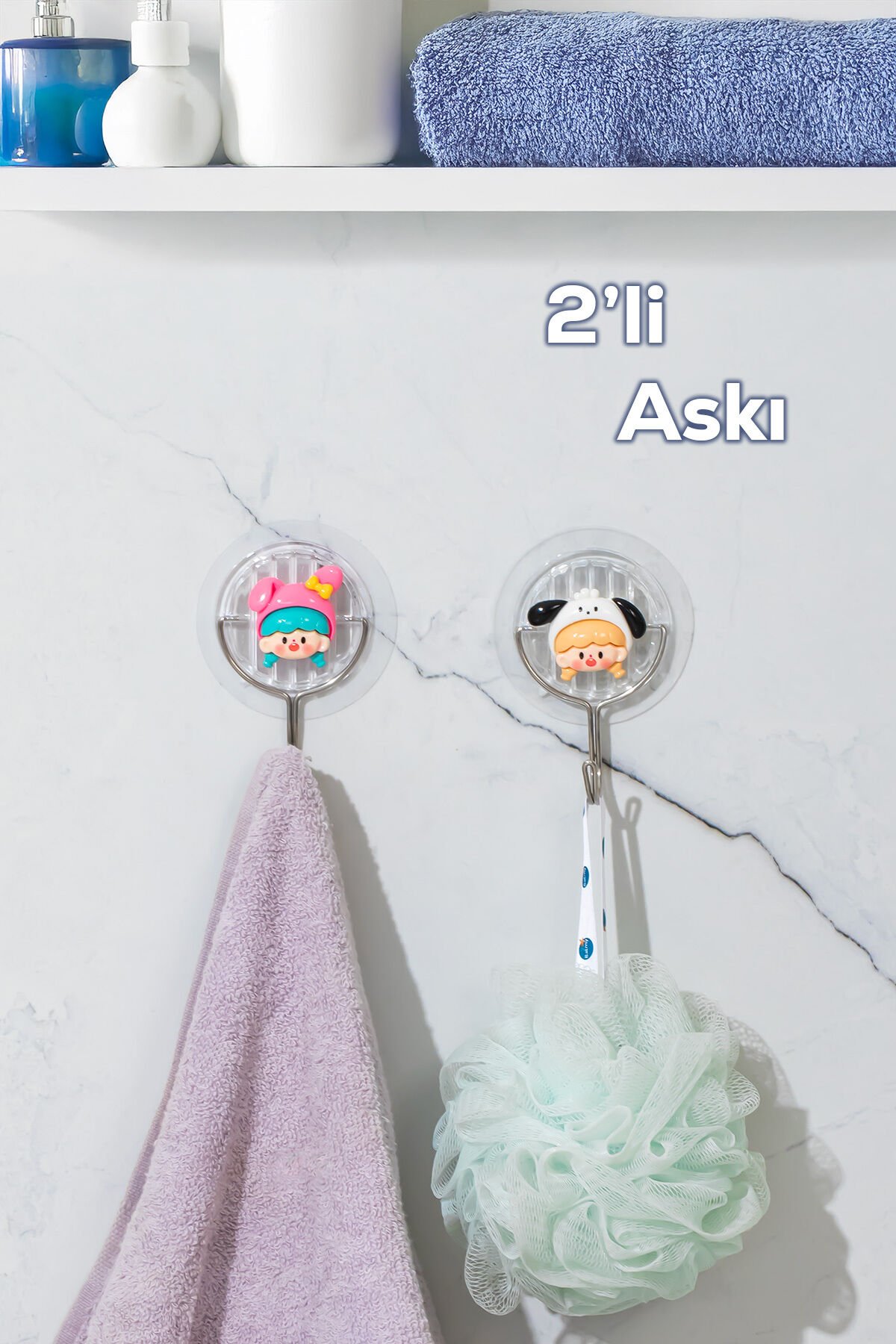 Porsima 085 2 Adet Tekli Figür Desenli Dekoratif Yapışkanlı Banyo Mutfak Elbise Askılığı Havlu Askılığı