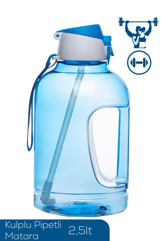 Porsima 161643-003 BPA Free Kulplu Pipetli Motivasyon Sporcu Su Matarası Suluk 2,5lt Su Şişesi
