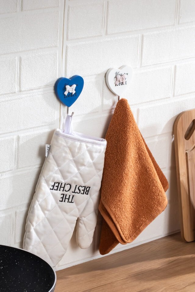 Porsima 088 2 Adet Tekli Kalp Desenli Dekoratif Yapışkanlı Banyo Mutfak Elbise Askılığı Havlu Askılığı