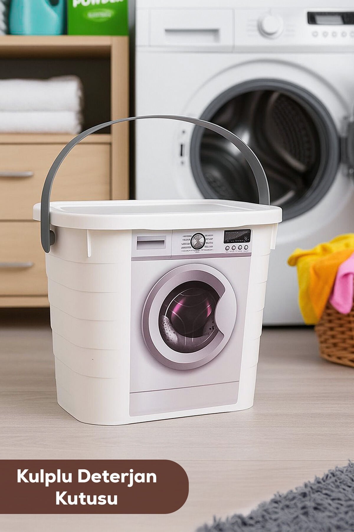 Porsima Mega Boy Kendinden Etiketli Çok Amaçlı Toz Deterjan Kutusu Kapaklı Saklama Kutusu Kabı 7,3lt