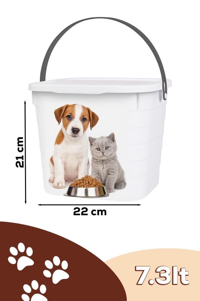 Porsima Kendinden Etiketli Çok Amaçlı Kedi Köpek Mama Kovası Kapaklı Saklama Kutusu Kabı 7,3lt
