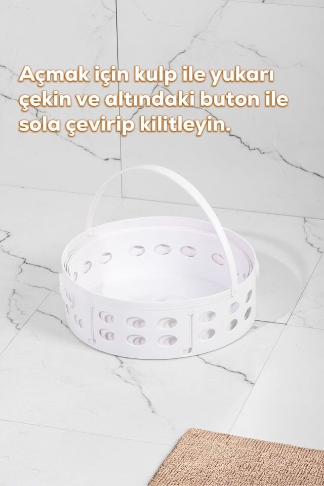 Porsima 25100 Teleskopik Katlanır Sepet Katlanabilir Çamaşır Sepeti Orta Boy Katlanır Çamaşır Sepeti Beyaz 15lt Beyaz