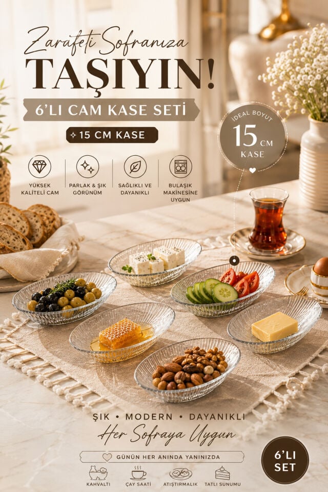 Porsima Viko 4473 6'lı Oval Cam Kase Seti 15 cm – Çerezlik, Reçellik, Kahvaltılık ve Sosluk