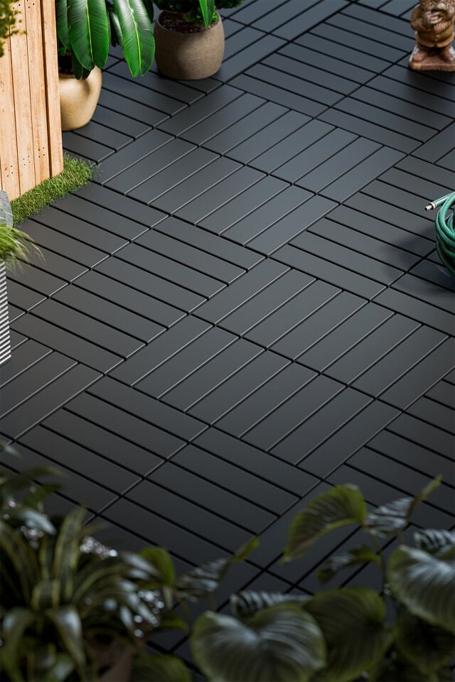 Porsima 1066 9lu Bahçe Balkon Teras Zemin Döşemesi Banyo Paspası Sert Plastik Dış Mekan Karosu Antrasit