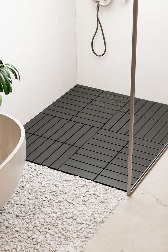 Porsima 1066 9lu Bahçe Balkon Teras Zemin Döşemesi Banyo Paspası Sert Plastik Dış Mekan Karosu Antrasit