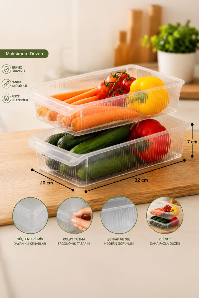 Porsima 3183 2'li Şeffaf Buzdolabı İçi Düzenleyici Organizer Seti 4 LT – 20x32x7 cm