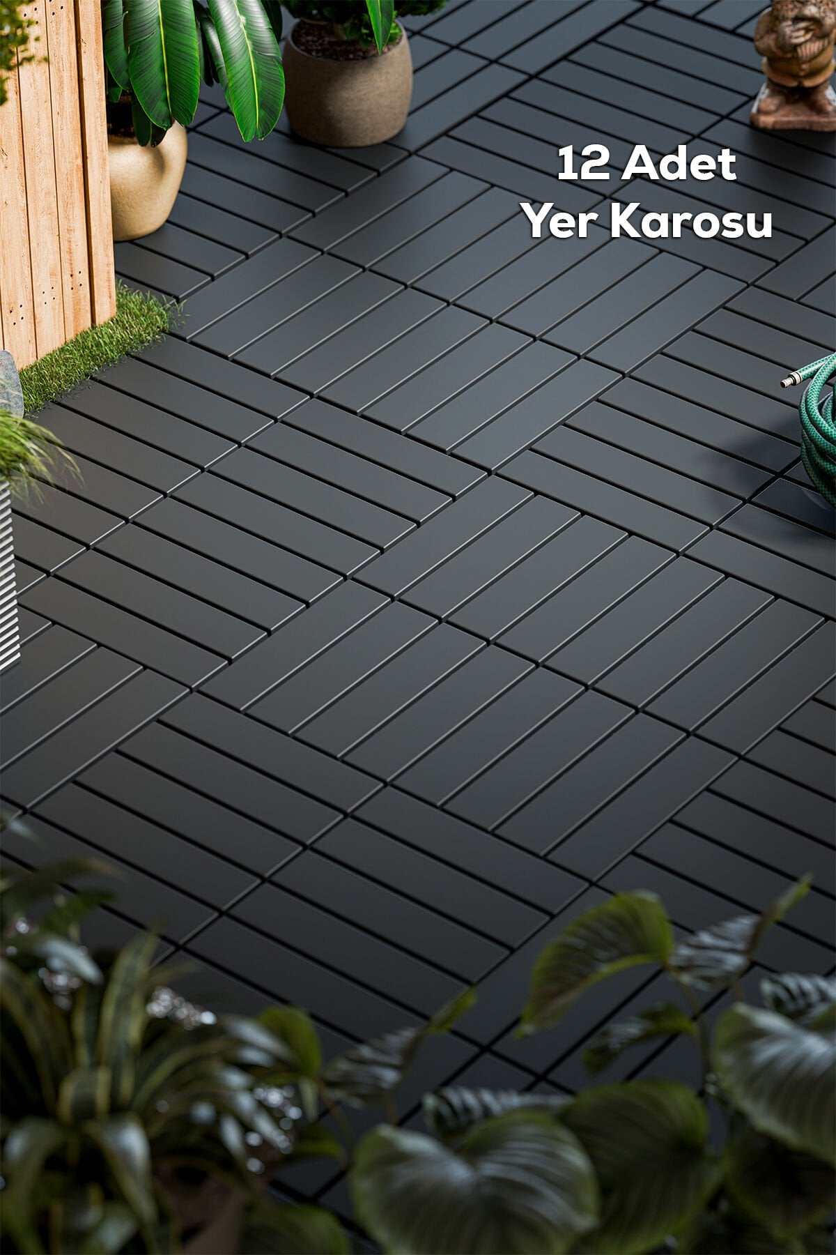 Porsima 1066 12li Bahçe Balkon Teras Zemin Döşemesi Banyo Paspası Sert Plastik Dış Mekan Karosu Antrasit