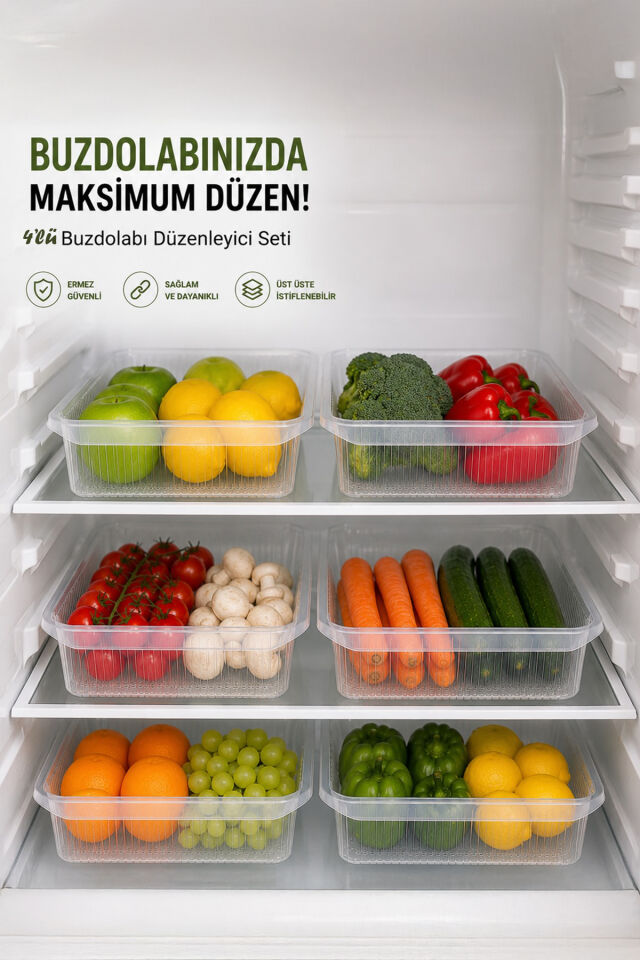Porsima 4477 4'lü Şeffaf Buzdolabı ve Dolap İçi Düzenleyici Organizer Seti 4 LT – 20x32x7 cm