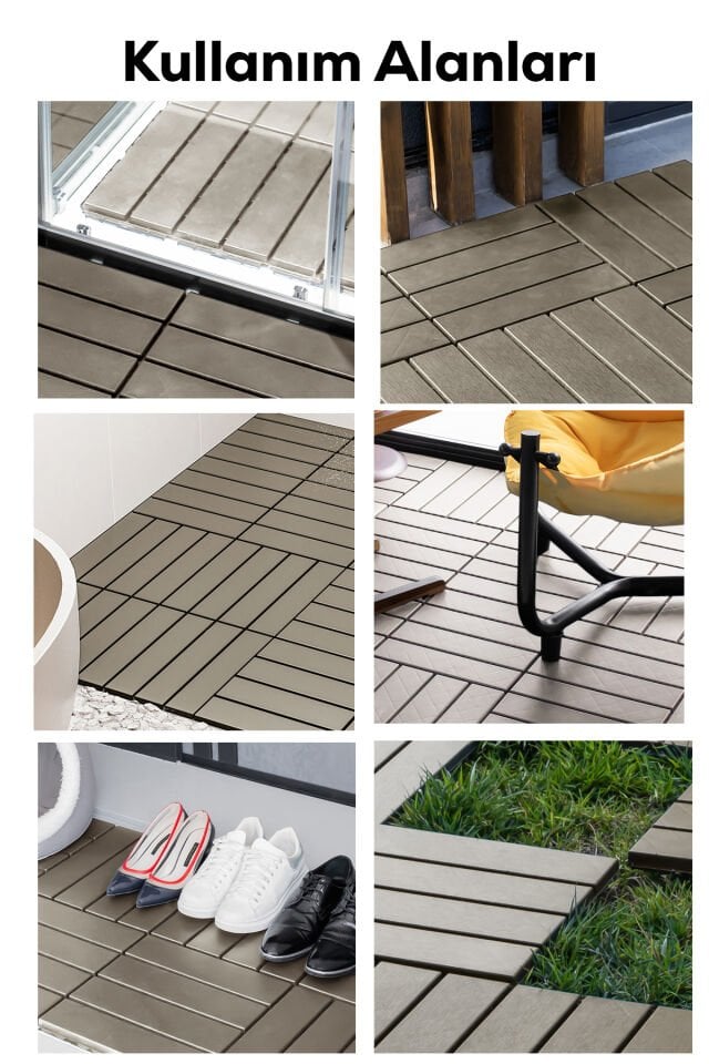 Porsima 1177 12li Bahçe Balkon Teras Zemin Paspası Banyo Paspası Dış Mekan Yer Karosu Latte