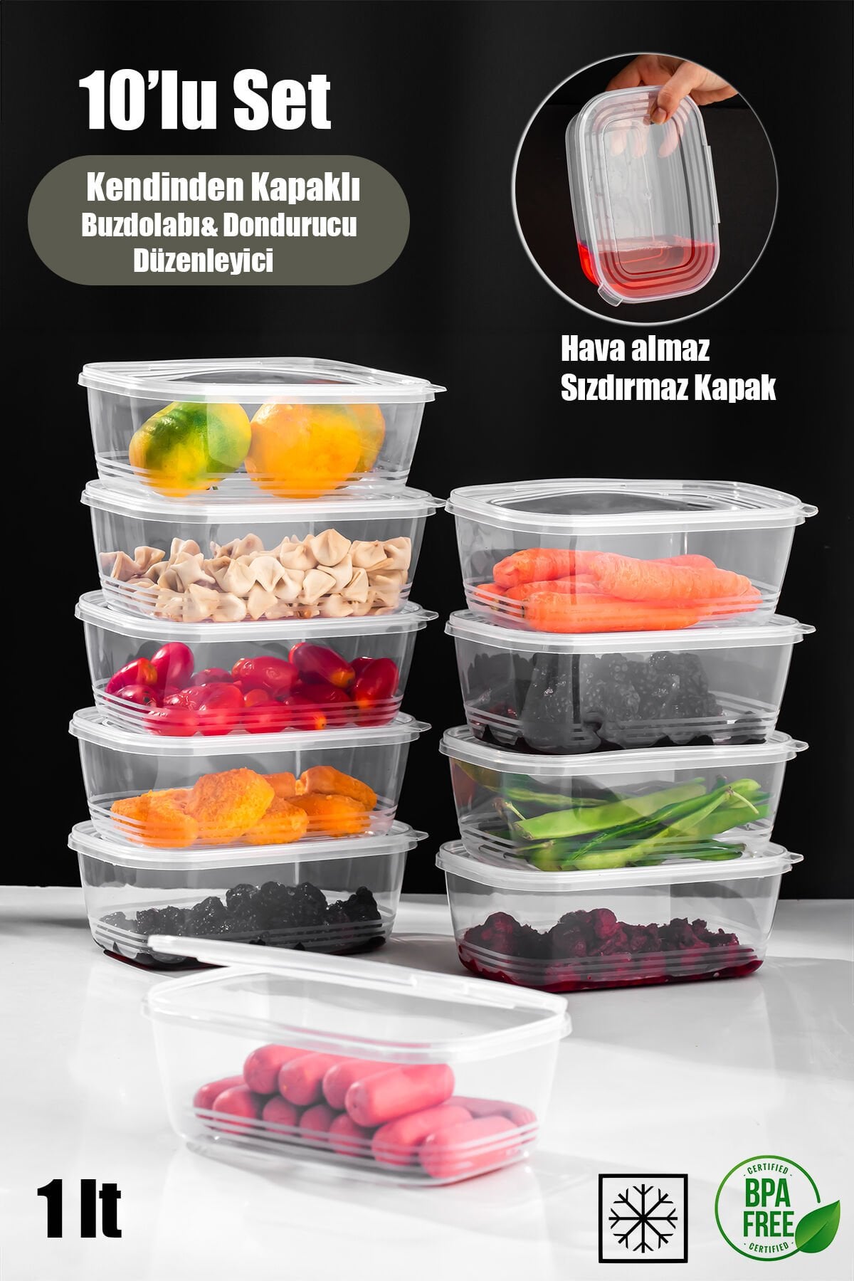 Porsima 1072 10' Lu Kendinden Kapaklı Buzluk Saklama Kabı 1 Lt