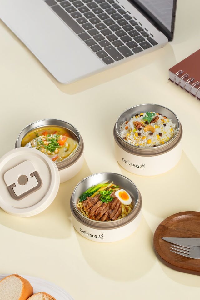 Porsima 3112 Isı Yalıtımlı Çanta Paslanmaz Çelik 3 Parça Vakumlu Yemek Termosu Beslenme Kutusu Taşınabilir Lunch Box Sefer Tası