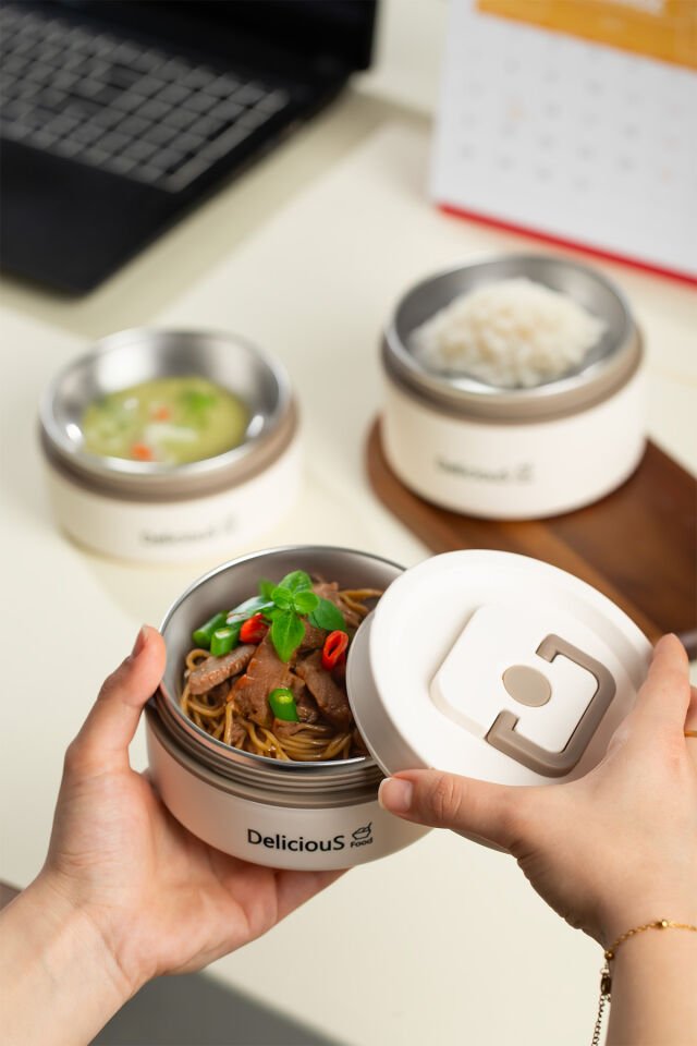 Porsima 3112 Isı Yalıtımlı Çanta Paslanmaz Çelik 3 Parça Vakumlu Yemek Termosu Beslenme Kutusu Taşınabilir Lunch Box Sefer Tası
