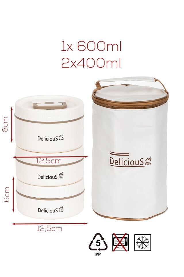 Porsima 3112 Isı Yalıtımlı Çanta Paslanmaz Çelik 3 Parça Vakumlu Yemek Termosu Beslenme Kutusu Taşınabilir Lunch Box Sefer Tası