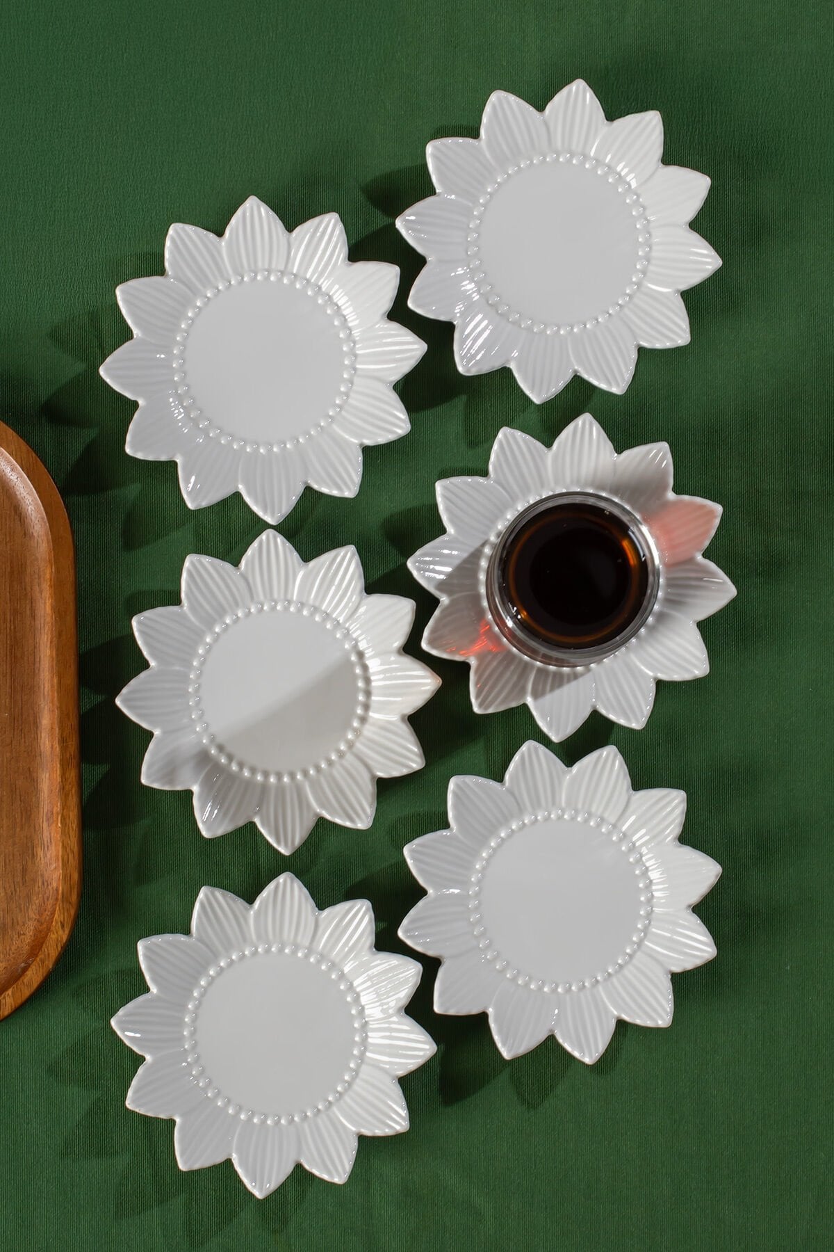 Porsima 2338 Güneş Motifli 6lı Porselen Çay Tabağı Seti Beyaz - 11,5cm