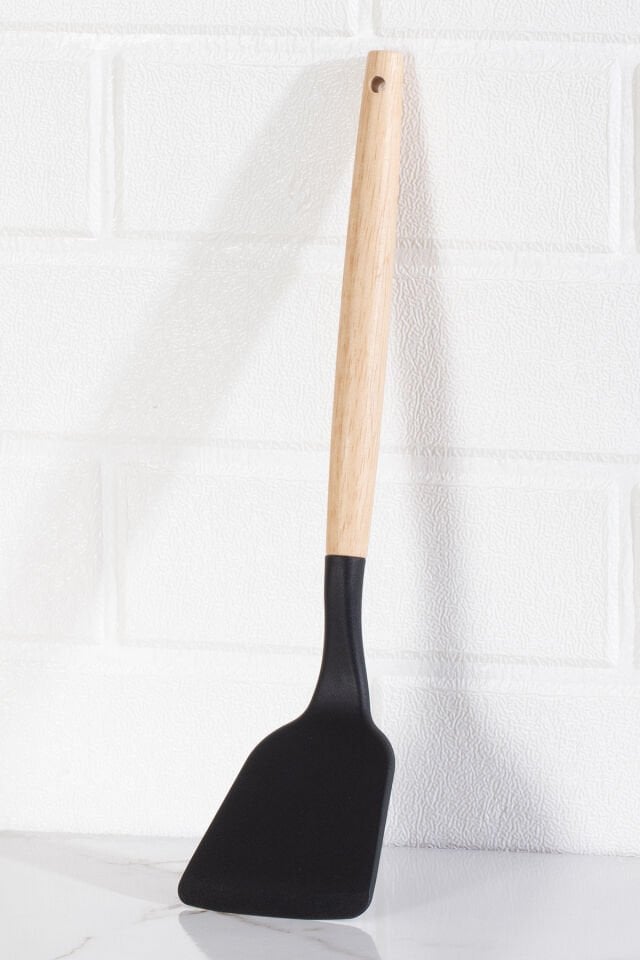 Porsima 3168 Bambu Ahşap Saplı Silikon 4 Parça Servis Takımı Seti Siyah