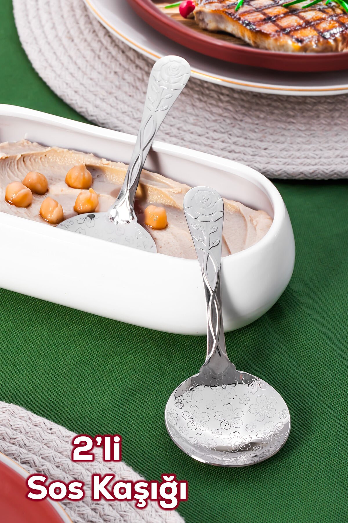 Porsima 5216 Metal Gümüş 2li Sos Kaşığı 13cm