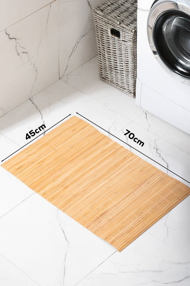 Porsima Pbt-374 Ahşap Koltuk Kenarı Matı Bambu Paspas Kaymaz Banyo Matı 45x70cm