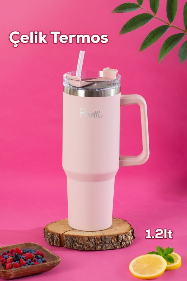 Perotti 17236-2 Colte V2 Paslanmaz Çelik Sporcu Termos Bardak Matara Pembe 1,2 Lt