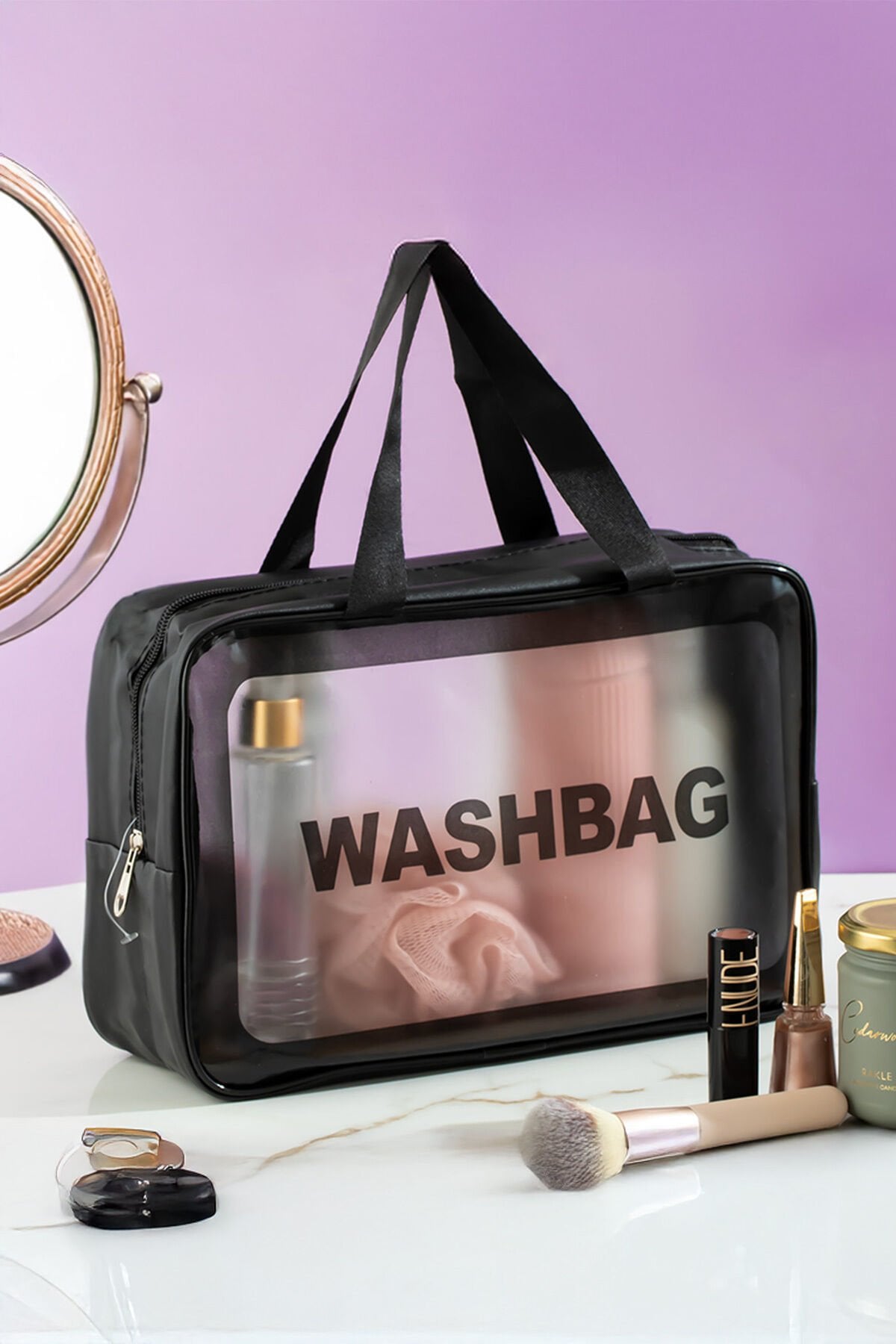 Porsima 3142 Şeffaf Seyahat ve Makyaj Çantası Su Geçirmez Organizer Washbag 20x30 cm