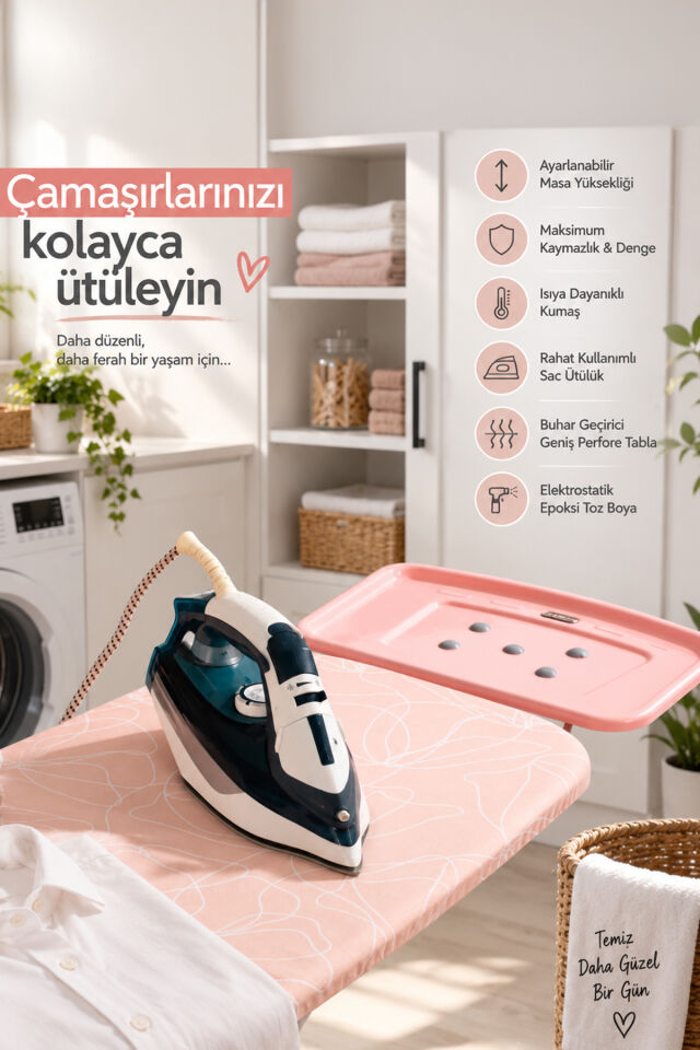 Perilla 15014-1 Liana Lüks Ütü Masası – Geniş Perfore Tablalı, Isıya Dayanıklı Kumaş & Kaymaz Ayaklı Ütü Masası (44x120 cm)