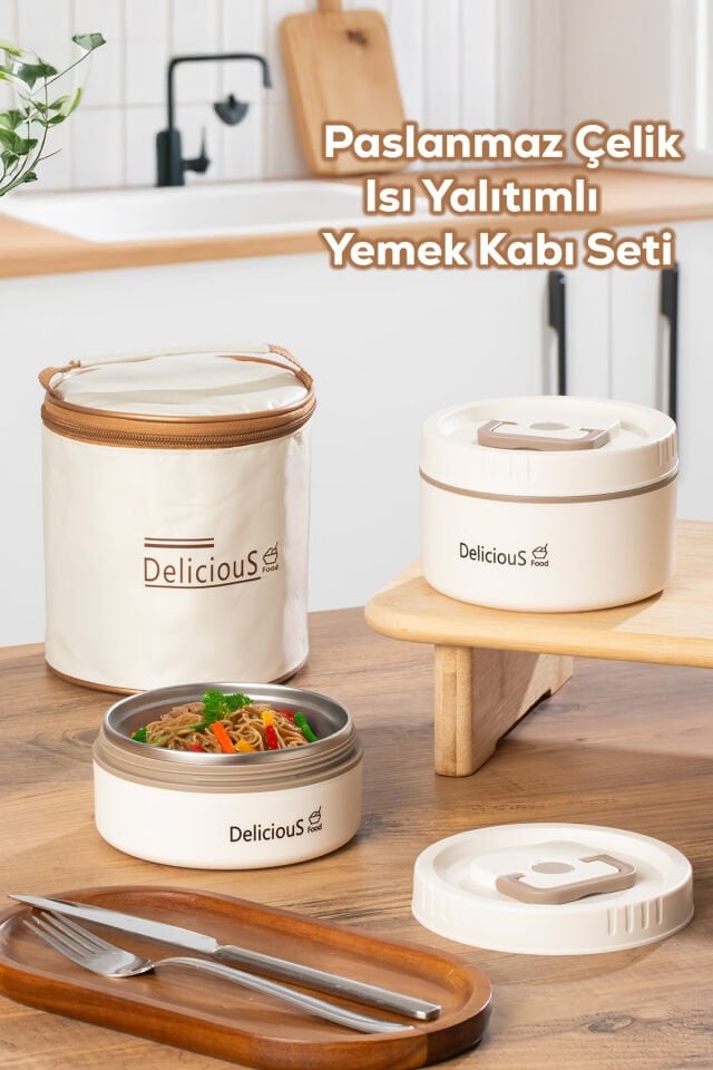 Porsima 3113 Isı Yalıtımlı Çanta Paslanmaz Çelik 2 Parça Vakumlu Yemek Termosu Beslenme Kutusu Taşınabilir Lunch Box Sefer Tası