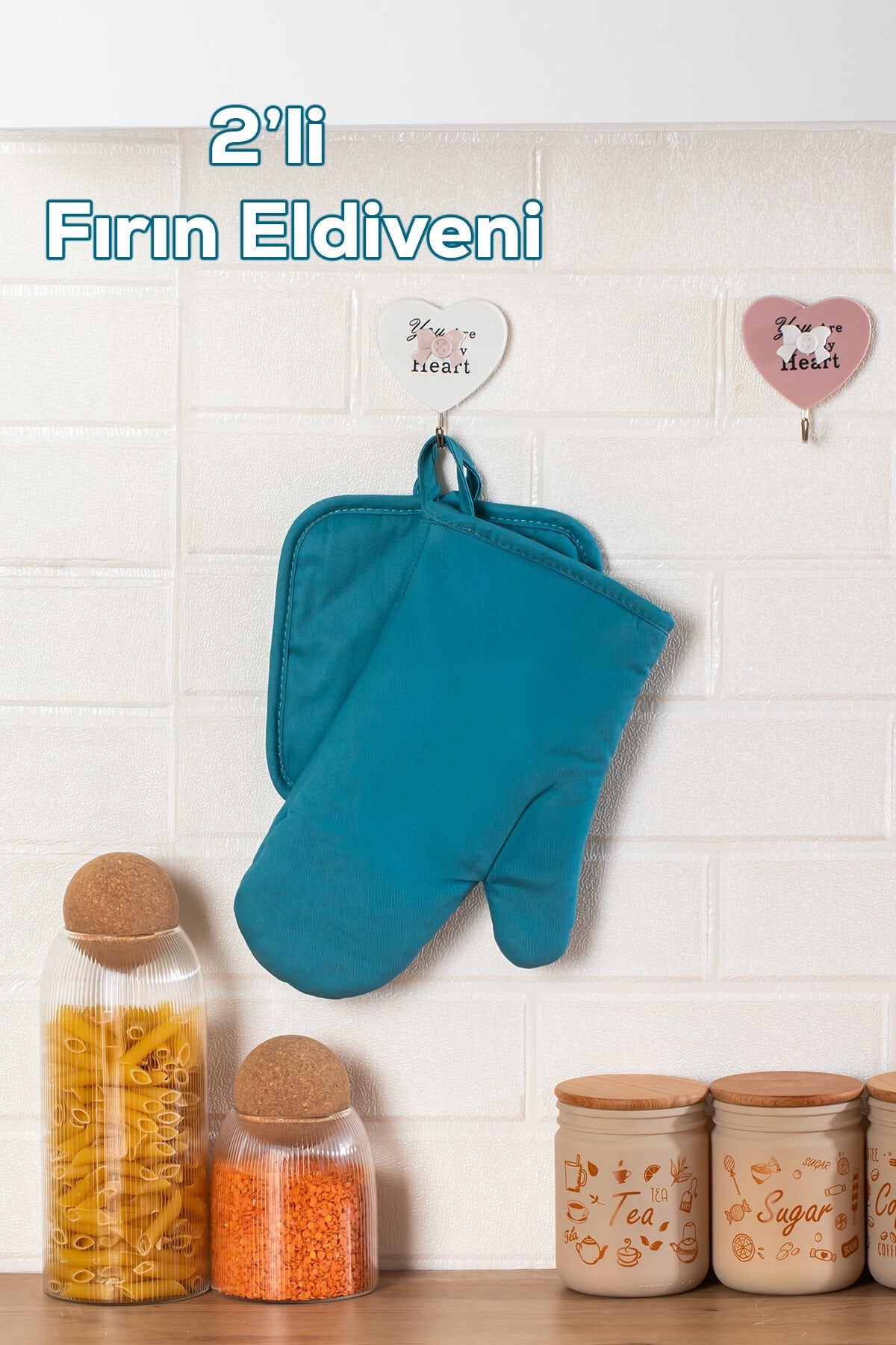 Porsima 3136 2li Isıya Dayanıklı Fırın Eldiveni ve Tutacak Seti Mutfak Eldiveni Seti Mavi